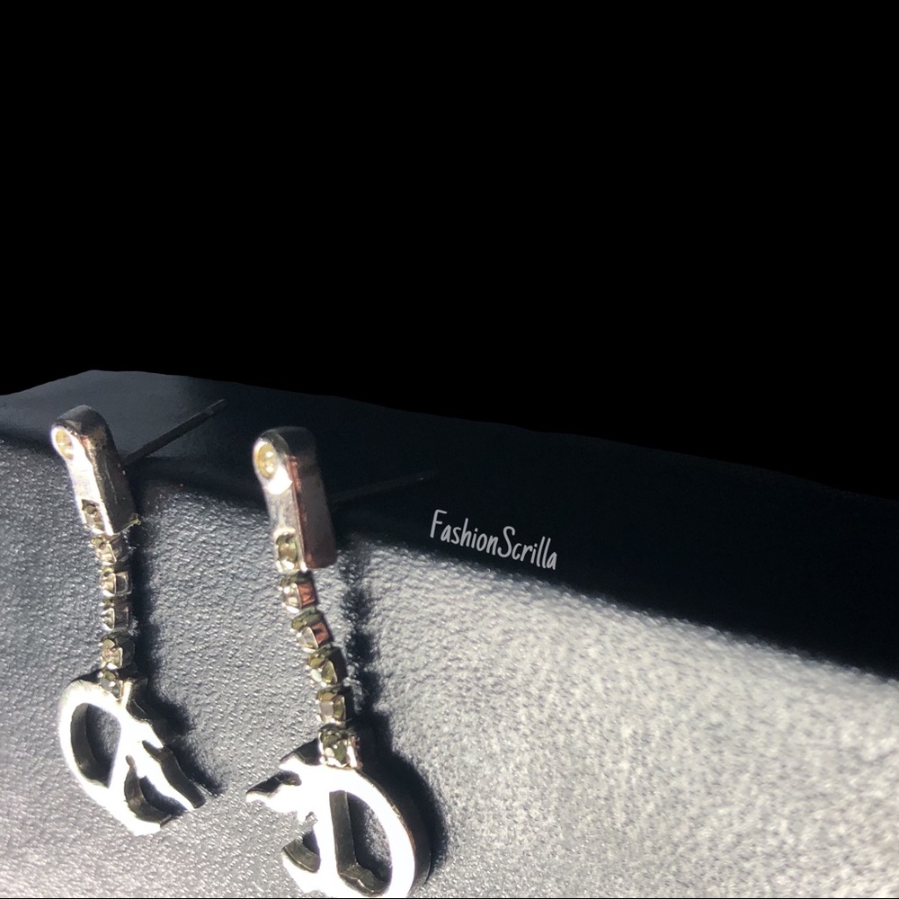 Dior Vintage Silver Crystal “D” Flame Logo Drop Earrings - Picture 2 of 6